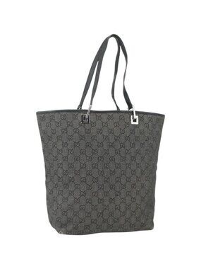 GUCCI GG Canvas Tote Bag Black Silver 31243
